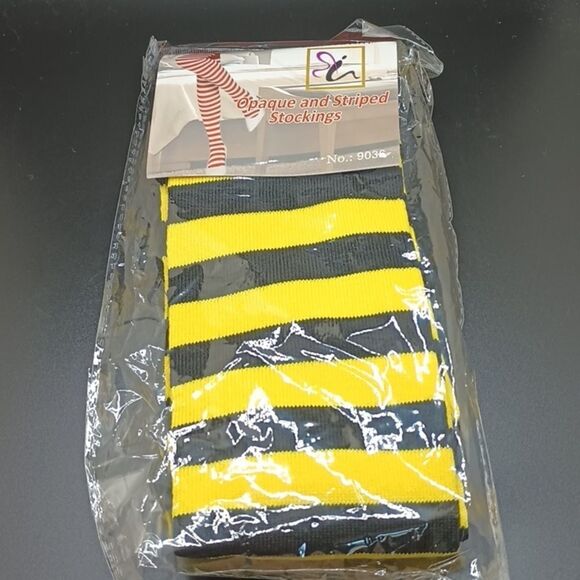 BLACK and yellow striped thigh-high socks hosiery Bumblebee stockings - Picture 2 of 2